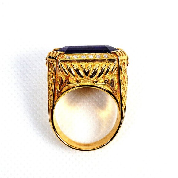 Gold-Diamond Bishop Ring, Oversized amethyst ring, Rectangular  amethyst ring - Picture 5 of 10